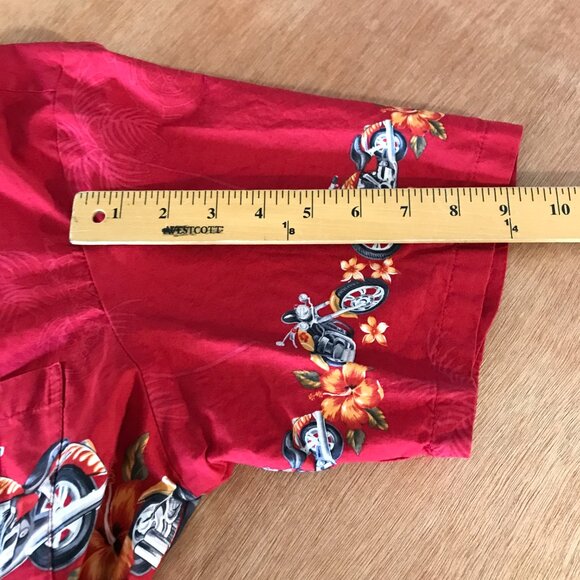 Bishop Street Shirt Men L Red Motorcycle Floral Button Up Pocket Short Sleeve - Picture 9 of 11